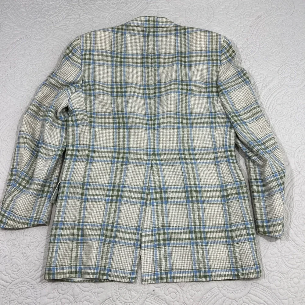 Vintage Chaps Ralph Lauren Plaid Sport Coat Blazer Blue Green Cream‎ Mens *READ